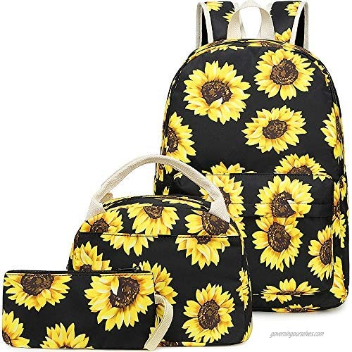 BLUBOON Girls School Backpack Bags Teens Bookbag with Lunch Box and Pencil Case Cute (Sunflower-E0057)