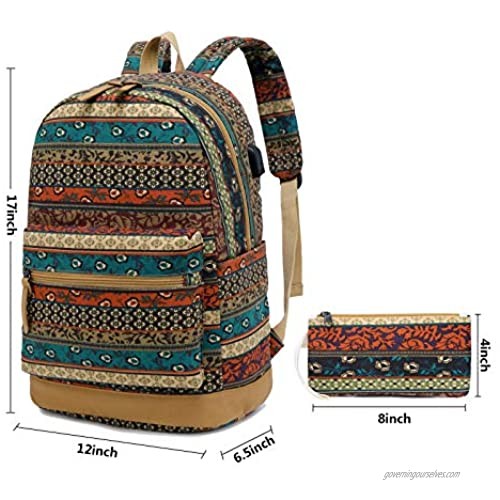 Bohemian Waterproof Laptop Backpack with USB Charging Port