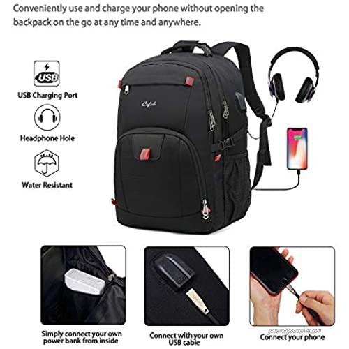 Cafele 17.3 inch Laptop Backpack Extra Large Backpack Bookbag Computer Rucksack with USB Charging Port Water Resistant Sturdy Backpack for Business College School Travel Men Women Casual Daypack Black