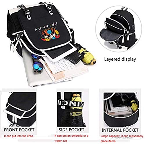 Fashion Friend Backpack TV Show Merchandise USB Charging Daypack Outdoor Travel Shoulders Bag Laptop Sport Backpacks Bookbag (Black 1)