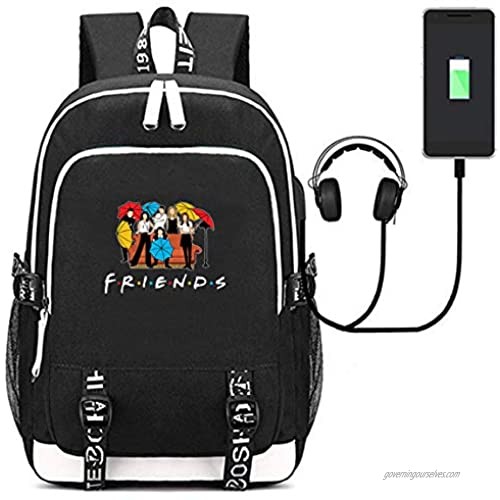 Fashion Friend Backpack TV Show Merchandise USB Charging Daypack Outdoor Travel Shoulders Bag Laptop Sport Backpacks Bookbag (Black 1)