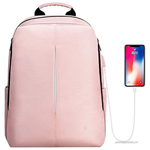 FINPAC Laptop Backpack Casual Daypack with USB Port for Travel School Work (Pink)