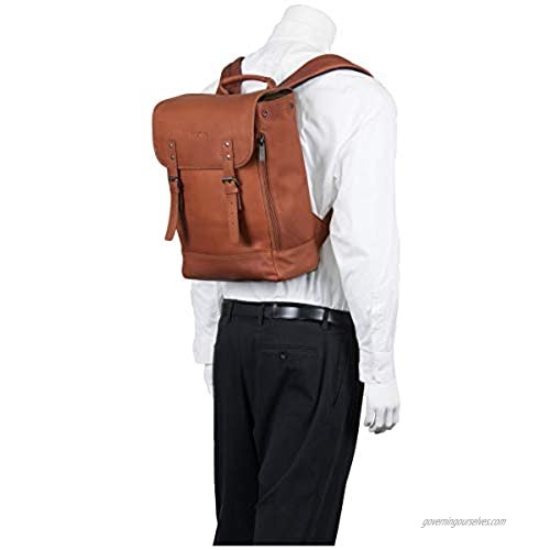 Kenneth Cole Reaction Colombian Leather Single Compartment Flapover 14.1” Laptop Backpack (RFID) Cognac