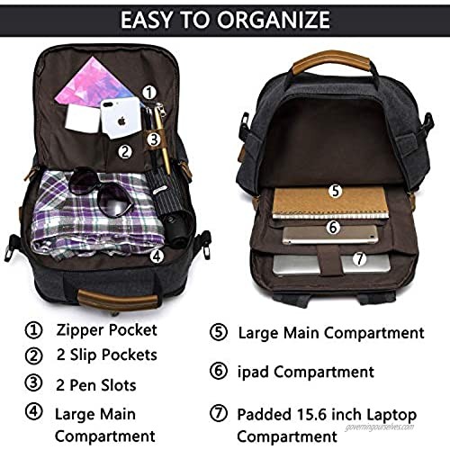 Laptop Backpack for Men Kasqo Canvas Bookbag School Backpack for Adults Work Travel Women Teacher w USB Port
