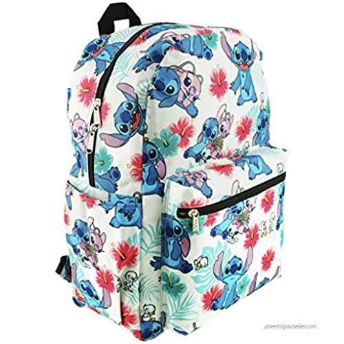 Lilo and Stitch 16 Inch Allover Print Backpack with Laptop Sleeve (White w/Side Pockets)