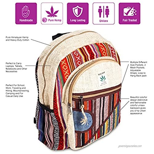 Maha Bodhi All Natural Handmade Multi Pocket Hemp Laptop Backpack - Multi Color Stripe