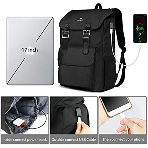 MATEIN Travel Laptop Backpack Large School outdoor Rucksack Backpack for Men Women Lightweight Bookbag with USB Charging Port Casual Hiking Daypack Fit 17 Inch Laptop (Black)