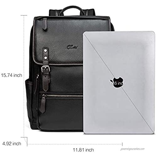 Men Genuine Leather Backpack 15.6 Inch Laptop Business Travel Large Vintage Flap Shoulder Bags Black