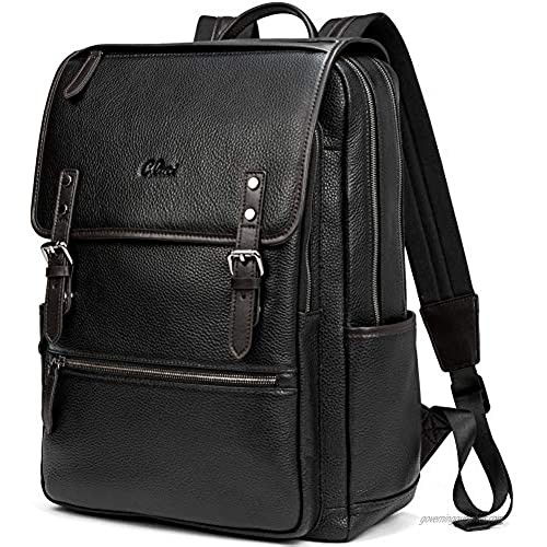 Men Genuine Leather Backpack 15.6 Inch Laptop Business Travel Large Vintage Flap Shoulder Bags Black
