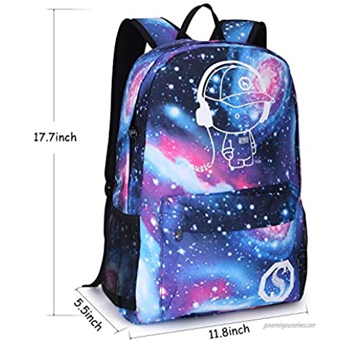 Pawsky Galaxy Backpack for School Anime Luminous Backpack College Bookbag Anti-Theft Laptop Backpack with USB Charging Port