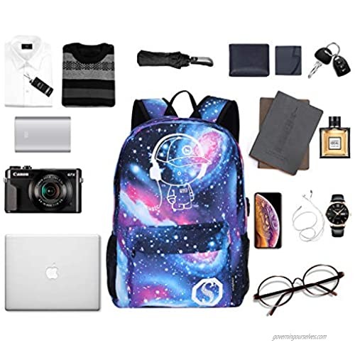 Pawsky Galaxy Backpack for School Anime Luminous Backpack College Bookbag Anti-Theft Laptop Backpack with USB Charging Port
