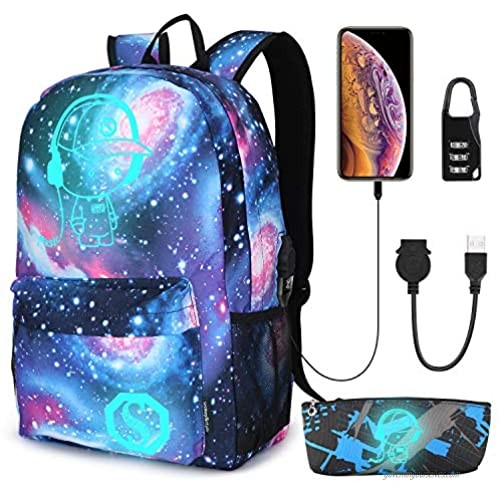 Pawsky Galaxy Backpack for School  Anime Luminous Backpack College Bookbag Anti-Theft Laptop Backpack with USB Charging Port