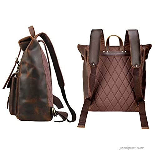 Polare Full Grain Leather 17.7 Laptop Backpack Travel Bag Large Capacity For Men Fits 17.3'' Laptop