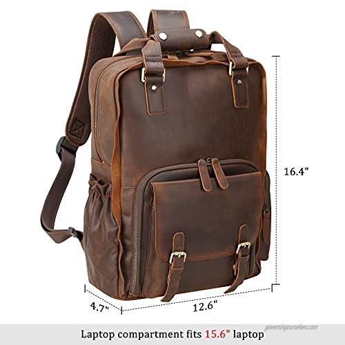 Polare Large Vintage Full Grain Italian Leather Backpack 15.6 Inch Laptop Bag Hiking Travel Rucksack for Men with Premium YKK Zippers