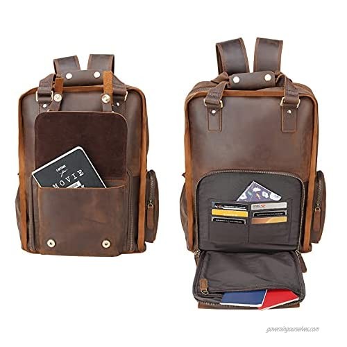 Polare Large Vintage Full Grain Italian Leather Backpack 15.6 Inch Laptop Bag Hiking Travel Rucksack for Men with Premium YKK Zippers