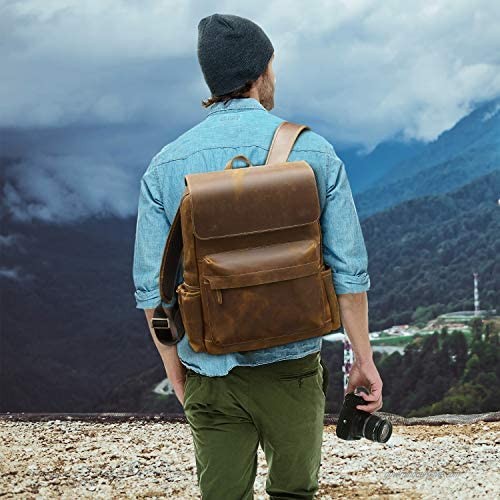 Polare Original 17'' Full Grain Cowhide Leather Vintage Laptop Backpack Travel Bag Work Bag For Men