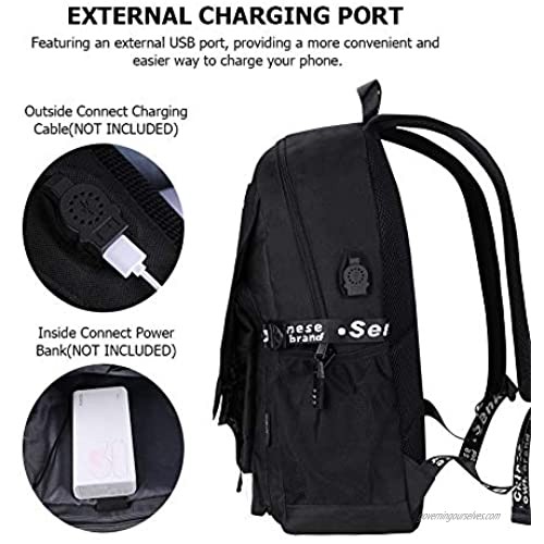 School Backpack Bookbag SKL Anime Cartoon Backpack Luminous Casual Daypack with USB Charging Port
