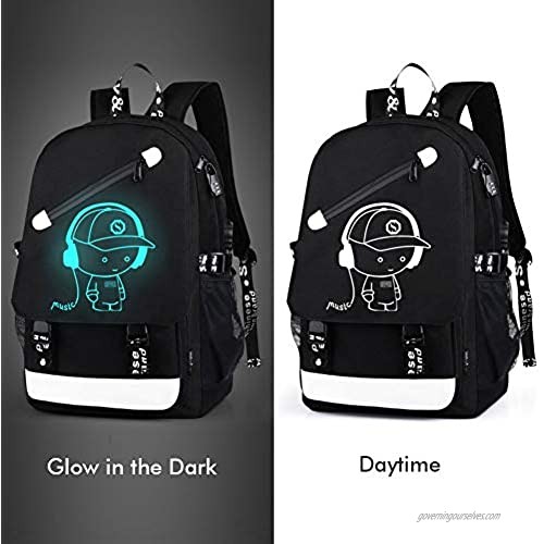 School Backpack Bookbag SKL Anime Cartoon Backpack Luminous Casual Daypack with USB Charging Port