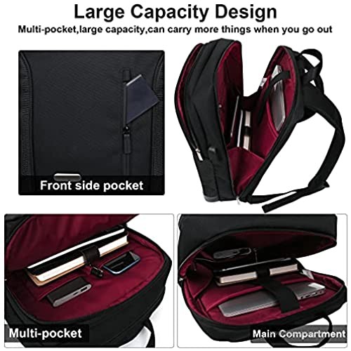Slim Laptop Backpack 15.6 inch Women and Men Anti Theft Durable Backpack with USB Charging Port College Water Resistant Carry Stylish Notebook Smart Computer Bag Black