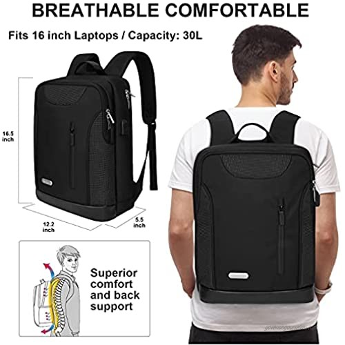 Slim Laptop Backpack 15.6 inch Women and Men Anti Theft Durable Backpack with USB Charging Port College Water Resistant Carry Stylish Notebook Smart Computer Bag Black
