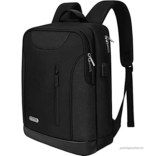 Slim Laptop Backpack 15.6 inch Women and Men Anti Theft Durable Backpack with USB Charging Port  College Water Resistant Carry Stylish Notebook Smart Computer Bag Black