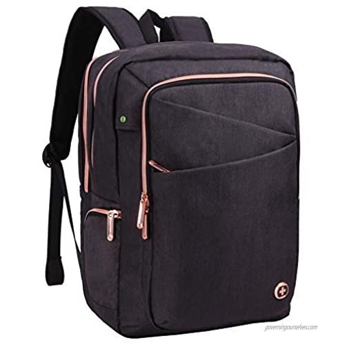 Swissdigital Katy Rose Women's Fashion Black with Rose Gold Zippers Travel College Laptop Backpack Fits Laptops up to 15 SD1006-01