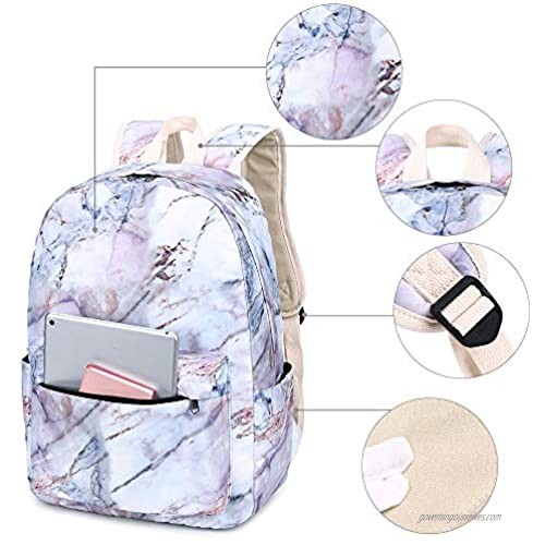 Teen Girls School Backpack Kids Bookbag Set with Lunch Box Pencil Case Travel Laptop Backpack Casual Daypacks (Marble 5)