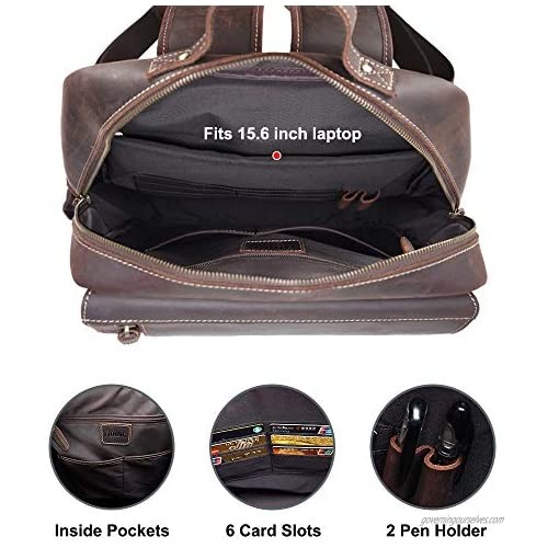 TIDING Men's Leather Backpack 15.6 Inch Laptop Bag Business Travel Shoulder Daypack