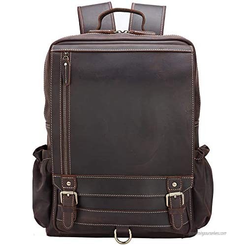 TIDING Men's Leather Backpack 15.6 Inch Laptop Bag Business Travel Shoulder Daypack