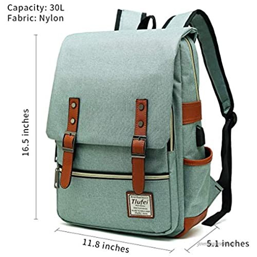 Tlufei Laptop Backpack for Women Men Tear Resistant School College Travelling Backpack with USB Charging Port Vintage Backpack Fits up to 15.6Inch MacBook (LightGreen) …