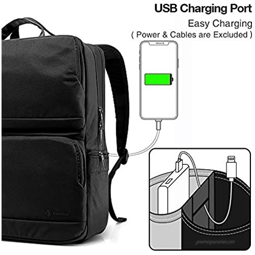tomtoc Protective Laptop Backpack for Business Office School Travel Commuter Backpack with USB Charging Port for Up to 15.6” Laptop MacBook Waterproof College Computer Bag for Men Women 22L Black