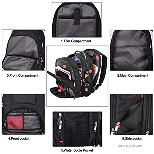 Travel Backpack for Men Women Extra Large 17 Inch Laptop Bag with USB Port & Rain Cover for College School Bookbags TSA Friendly Water Resistant Business Computer Bag with Luggage Strap (M100 Black L)
