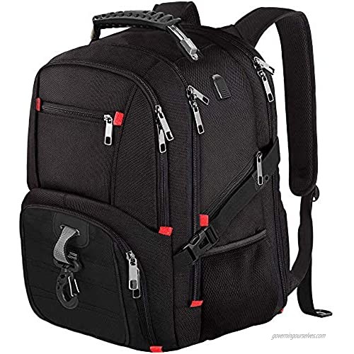 Travel Backpack for Men Women Extra Large 17 Inch Laptop Bag with USB Port & Rain Cover for College School Bookbags TSA Friendly Water Resistant Business Computer Bag with Luggage Strap (M100_Black_L)