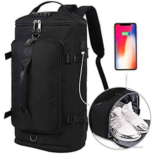 Travel Backpack Outdoor Duffle Bag with Shoe Compartment Waterproof Hiking Camping Rucksack for Men and Women. Anti Theft College Backpack/Book-Bag with USB Charging