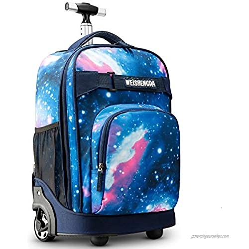 WEISHENGDA 18 inches Wheeled Rolling Backpack for Adults and School Students Books Travel Bag  Blue Sky