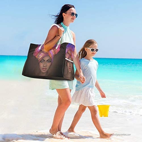 ALAZA African American Afro Girl Large Beach Bag For Women Tote Bags Reusable Grocery Shoulder Bag with Zipper Pocket