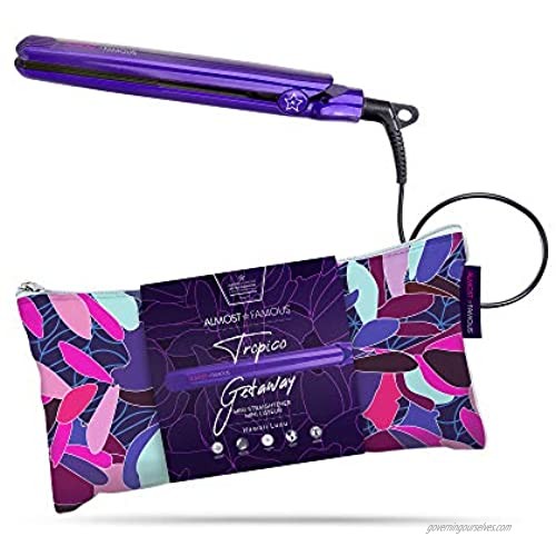 Almost Famous Tropico Getaway 0.5’’ Mini Tourmaline & Ceramic Hair Straightener Flat Iron with Travel Bag  Purple
