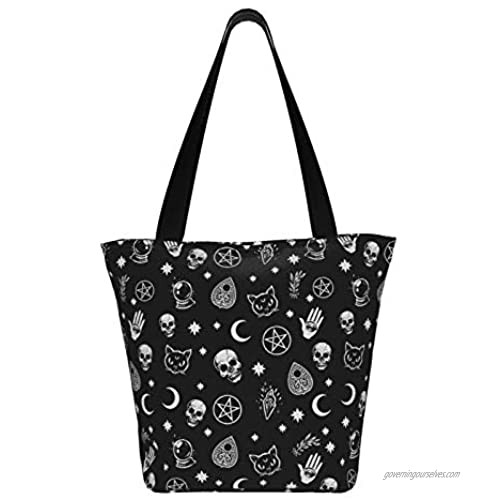 antcreptson Colorful Skull Cat Moon Gothic Pattern Extra Large Canvas Shoulder Tote Top Handle Bag for Gym Beach Travel Shopping