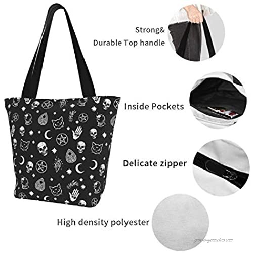 antcreptson Colorful Skull Cat Moon Gothic Pattern Extra Large Canvas Shoulder Tote Top Handle Bag for Gym Beach Travel Shopping
