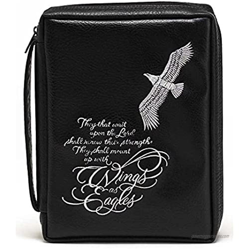 Bald Eagle Black Embroidered Leather Like Vinyl Bible Cover Case with Handle Large