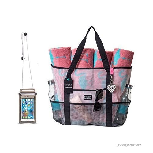 Bombshell Beach Bags - Extra Large Beach Totes with Keychain  and Universal PVC Phone case.