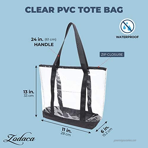 Clear PVC Tote Bag Stadium Approved Tote with Zipper (19 x 6 x 13 Inches)