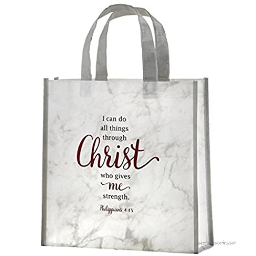 I Can Do All Things Through Christ Laminated Tote Bag with Reinforced Bottom  12 Inch