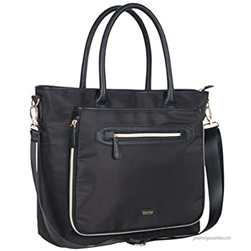 Kenneth Cole Reaction Women's Silky Polyester Top Zip Anti-Theft RFID Expandable 15 Laptop & Tablet Business Tote Black