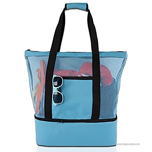 Ladies 2 in1mesh beach tote bag built-in cooler large capacity and easy to carry