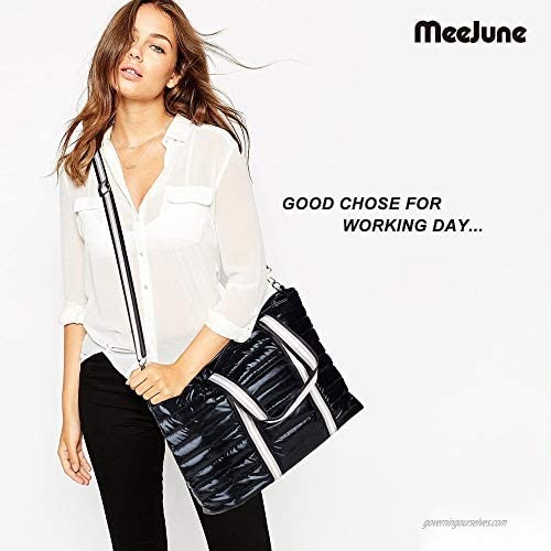 Meejune light weight quilted Tote bag with Pouch (Black)