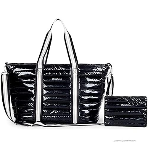 Meejune light weight quilted Tote bag with Pouch (Black)