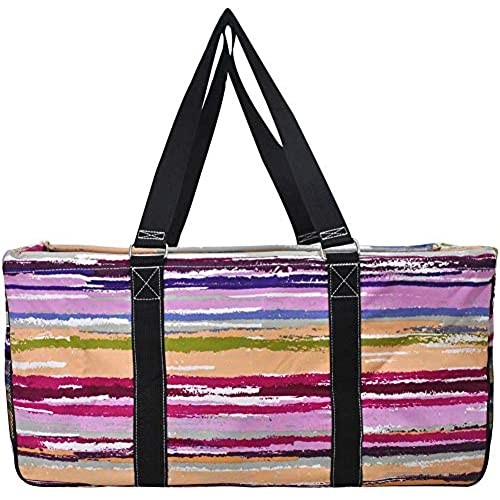 NGIL All Purpose Open Top 23 Classic Extra Large Utility Tote Bag 2019 Collection (Purple Stripe Black)