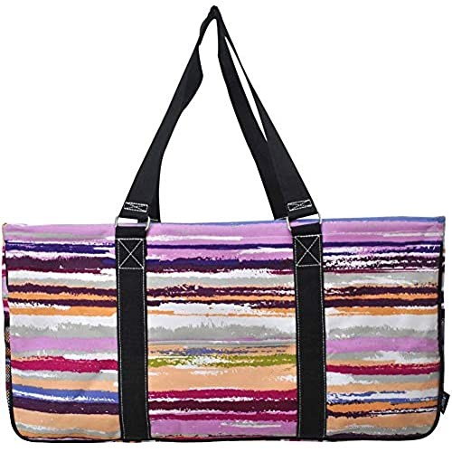 NGIL All Purpose Open Top 23" Classic Extra Large Utility Tote Bag 2019 Collection (Purple Stripe Black)