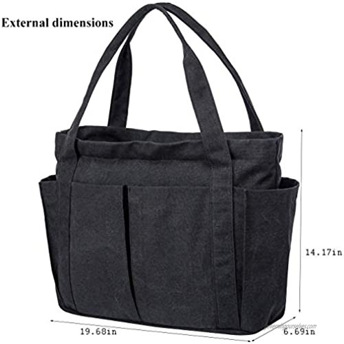 Riavika Canvas Weekend Tote Bag Shoulder Bag for Women-Black